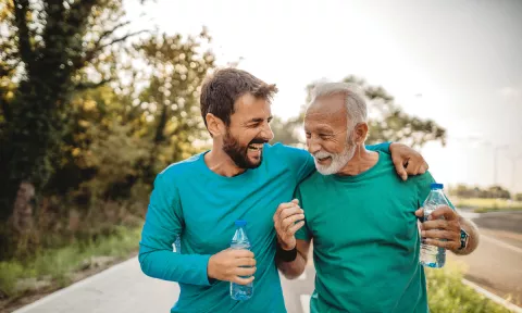 men walking and laughing