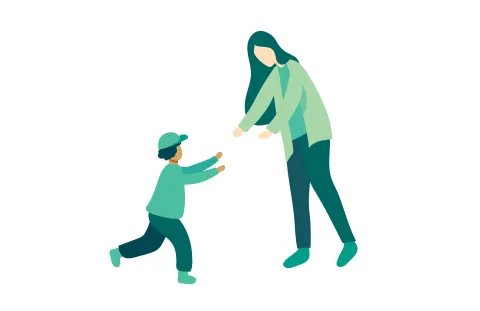 Mother and son hugging