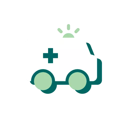 Icon of a white emergency vehicle with green decorations