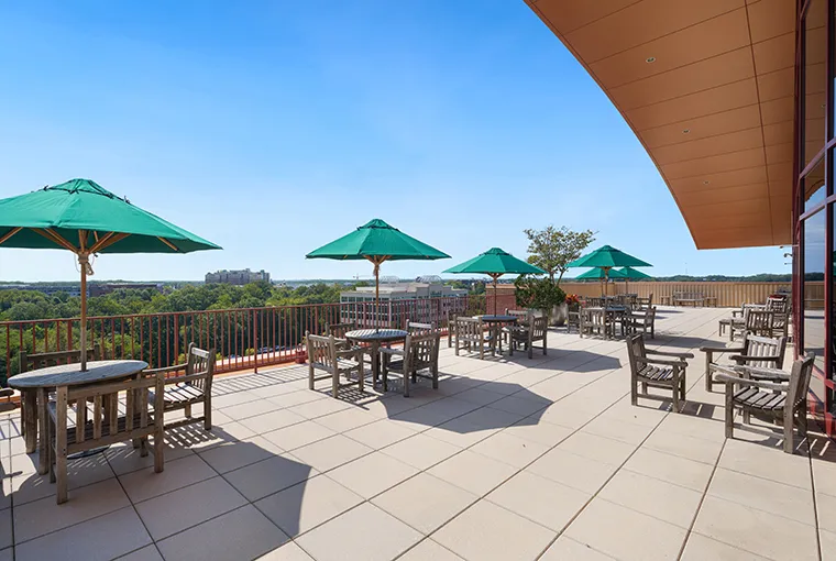 The view from the patio at Doordan Institute offers stunning landscapes of surrounding Annapolis