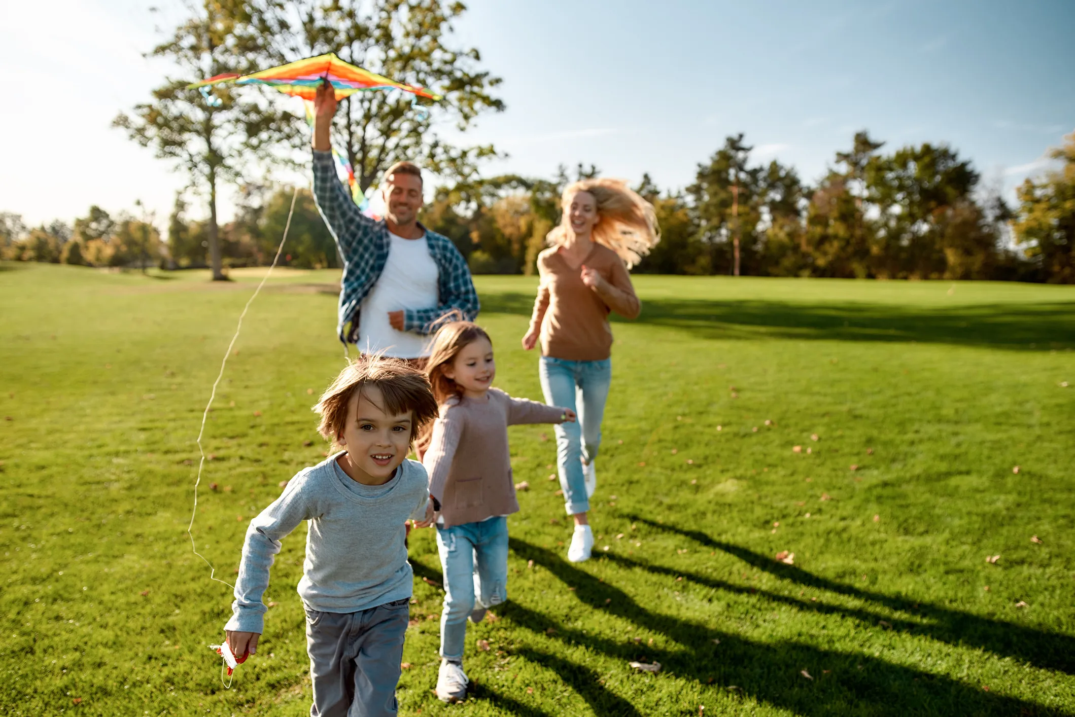 Kids playing with a kite