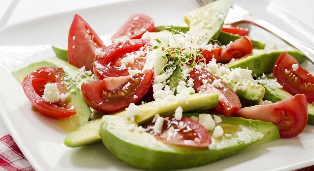 Avocado and Tomato Salad with Feta Cheese Horizontal Close-up
